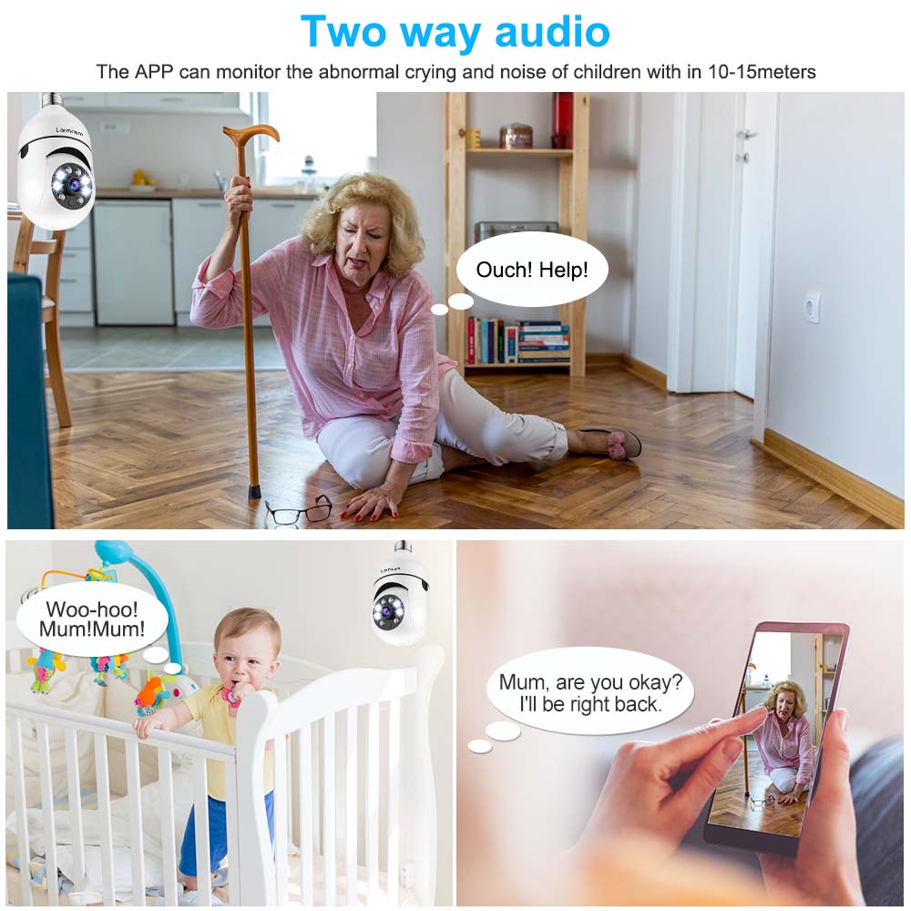 3MP E27 Bulb Camera WiFi Indoor Video Surveillance 1080P Home Security Monitor